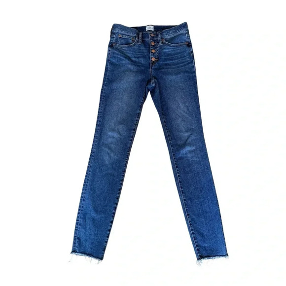 J Crew Blue Denim Jeans Toothpick 9” Skinny Button Fly Raw Hem Size 27T - Picture 1 of 11
